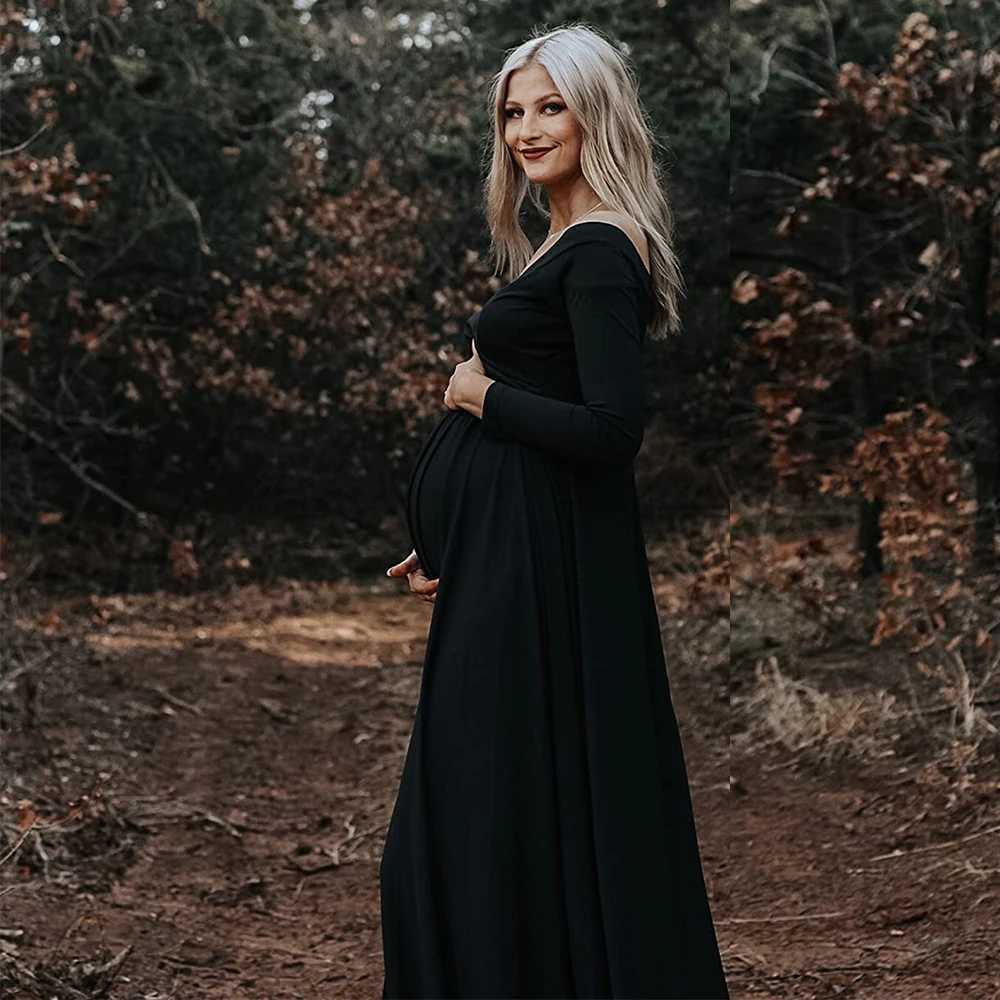Materni V-neck Gown Long Sleeve Trailing Maxi Dress Elegant Photo Shoot For Pregnant Women PhotographyXJ241213