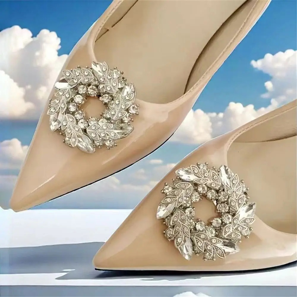 Fashionable Rhinestone Shoes with Crystal Removable Charm Buckle Bridal Shoes Decorative High Heels 241213