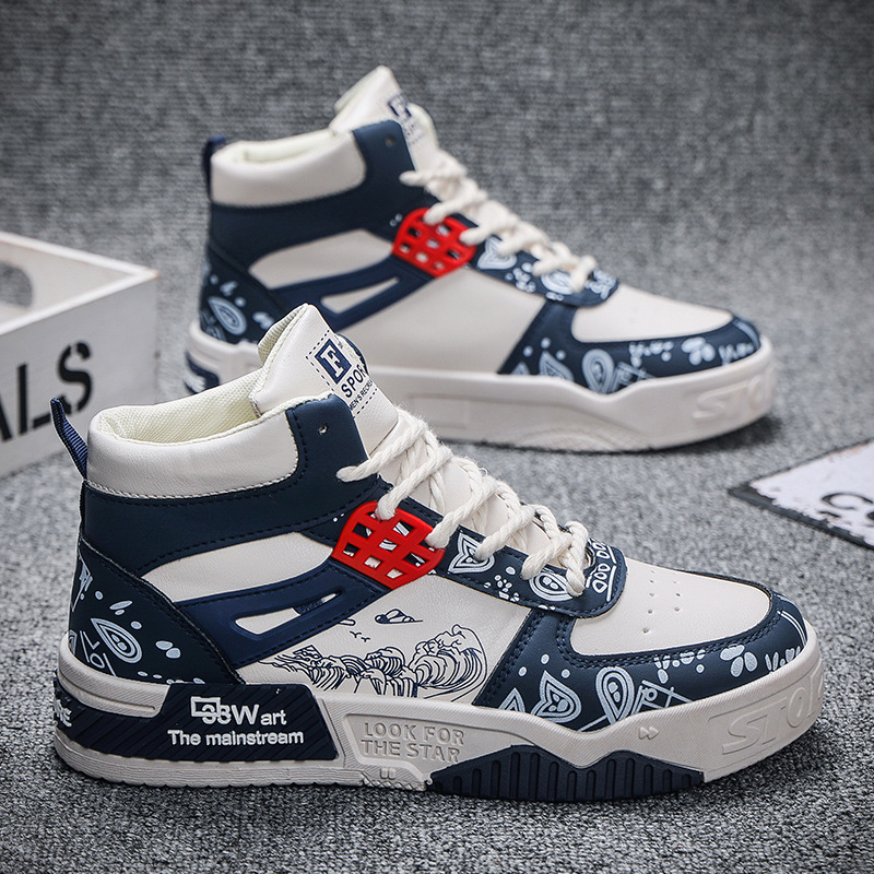 Men's High-Top Casual Sneakers Black, Green, Deep Blue hot | Fashion Trend Sports Board Shoes