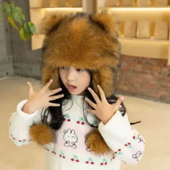 Little Raccoon Ear Protection Hat American Raccoon Hairy Thunder Peak Tyrant Hat Boys and Girls Winter Warm Str Hat W241213