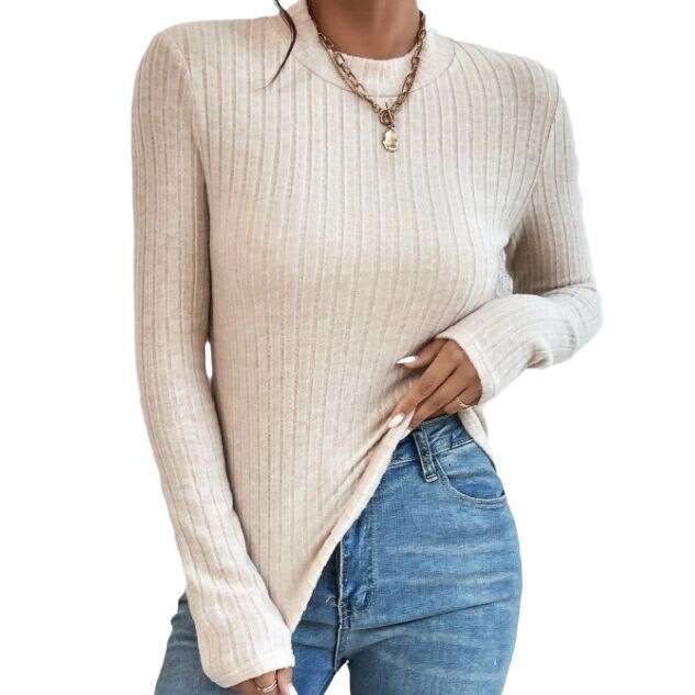 European and American 2023 autumn new versatile top women's round neck long sleeved slim fit bottom T-shirt women