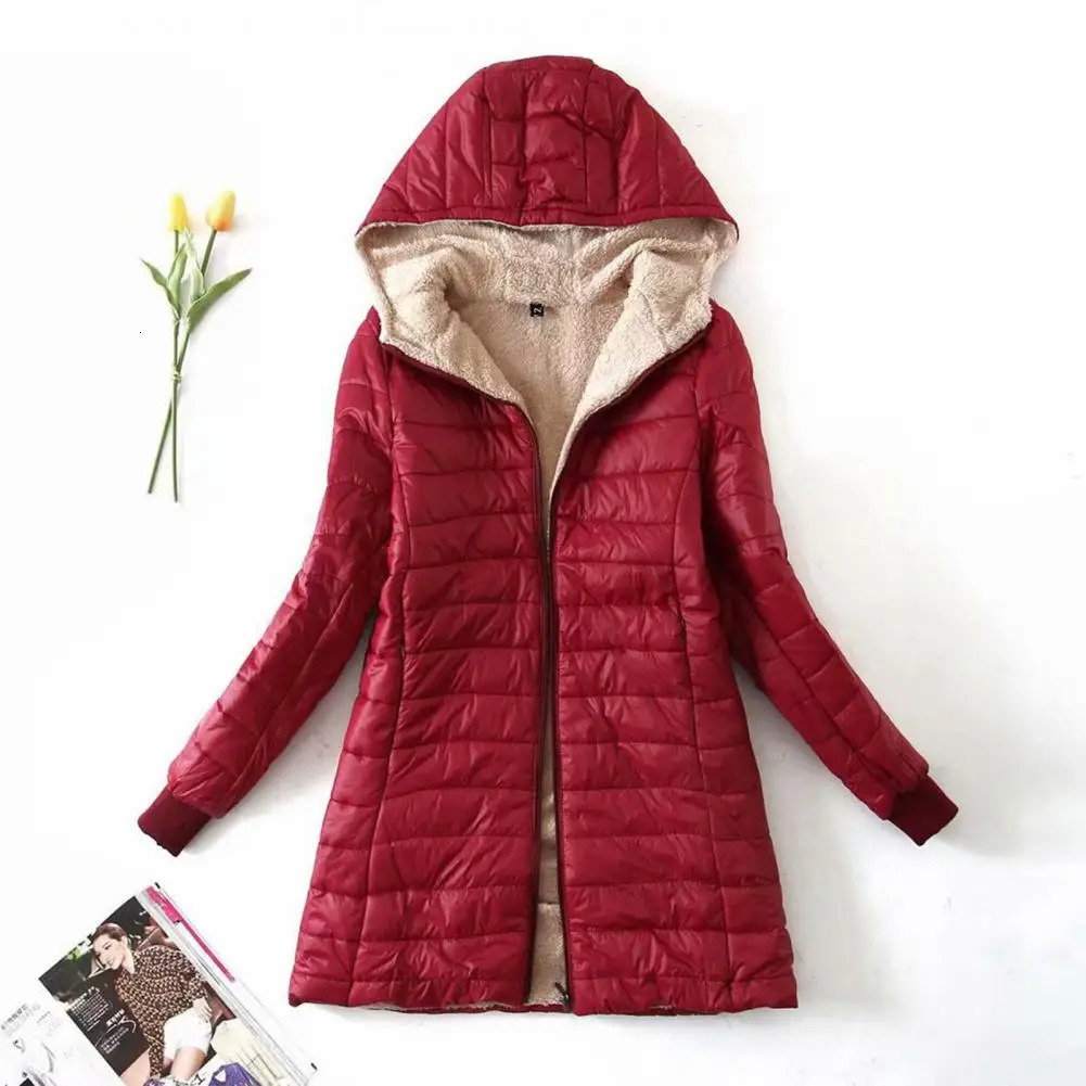 Plush lined womens park autumn and winter cotton jacket casual ultrathin Emboridery hooded 241212