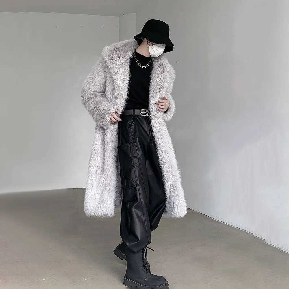 Mens Jacket Warm Furry Imitation Fur Coat Winter Fashion British Versatile Thick Medium Long Hooded Sweater Mens Clothing 2024 W241213