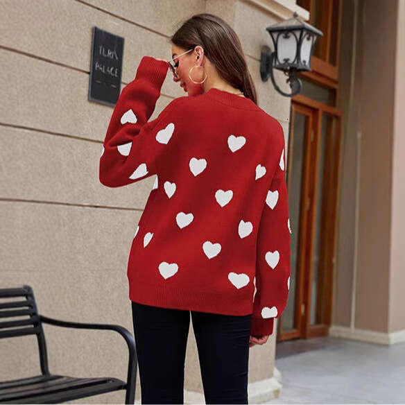 2025 European and American Valentine's Day love pullover women's knitted versatile casual loose sweater for women