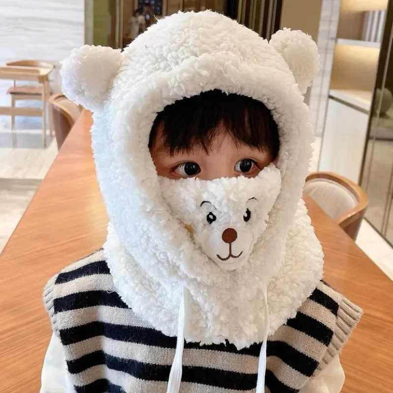 Plush Hat Autumn Winter Cute Children Scarf Masked Hood Cap Double Fleece Warmth Boy Girl Adult Parent-child Baby Hat W241213