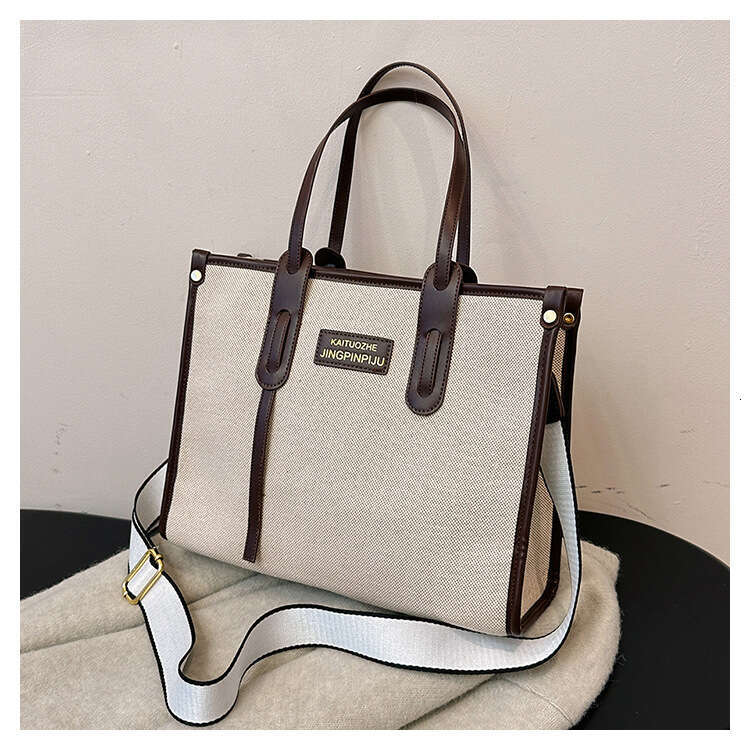 Large Capacity Hand-Held Canvas Women's New Fashionable Contrasting Color Single Shoulder Crossbody Bag, Commuting Casual Tote Bag