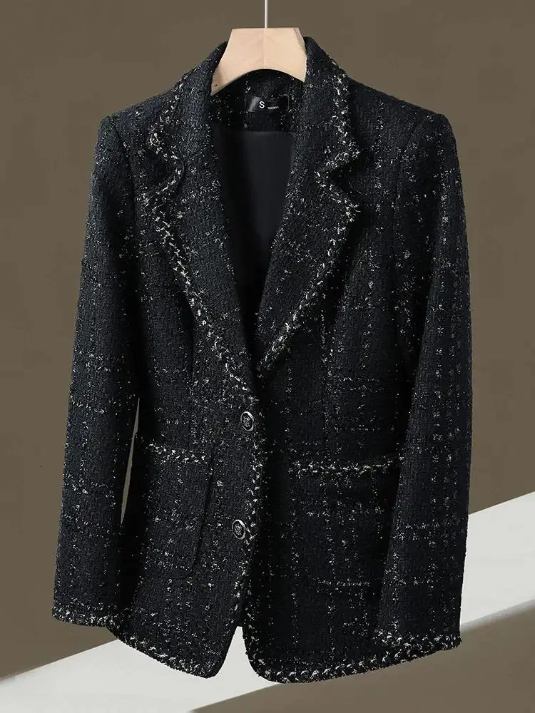 Autumn Winter Ladies Casual Blazer Women Black Green Beige Plaid Jacket Female Long Sleeve Single Breasted Slim Coat 241209