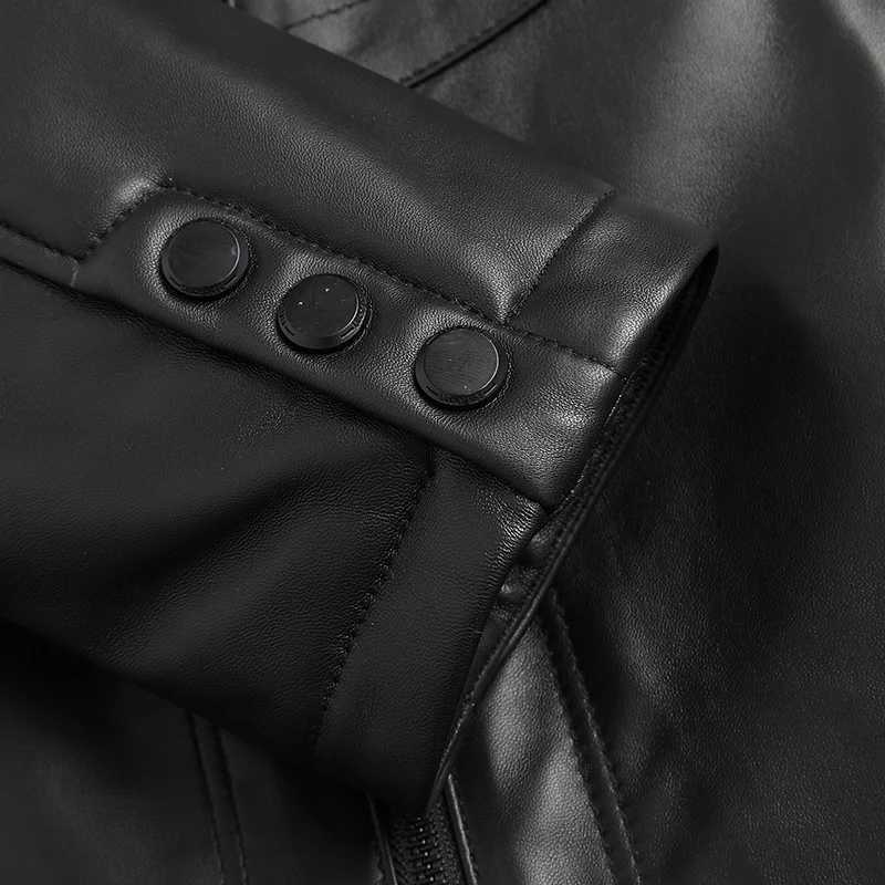 Real mink mens winter warm black high-quality medium to long leather jacket fashionable fur coat W241213