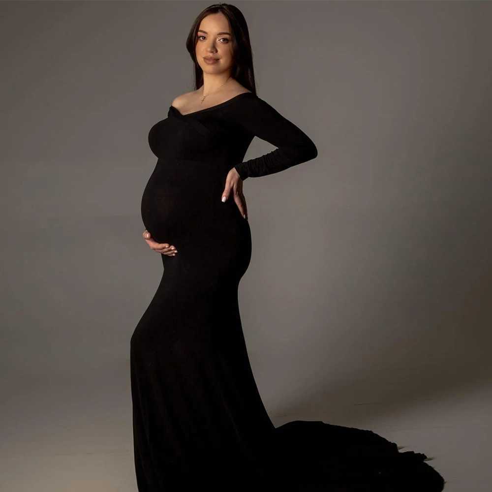 Pregnant Slim Dress Off Shoulder Maxi Floor Length Formal Gown Elegant Women Materni Dresses For Photoshoot Baby ShowerXJ241213