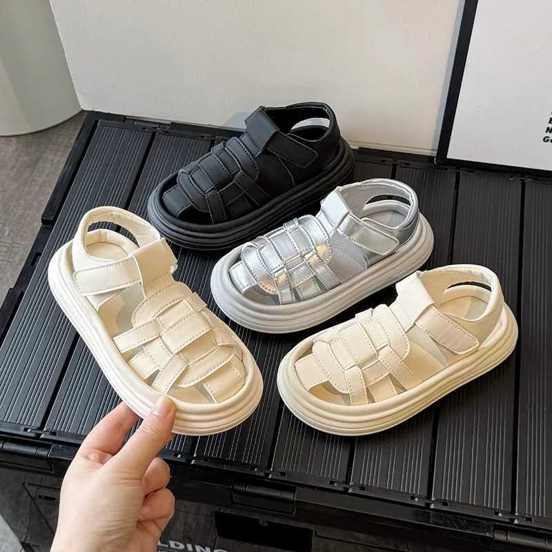 Sandals New Trendy Weave Solid Girls Sandals Closed Toe Sandals for Girl Kids Baby Flat Platform Girls Sandals Summer Kids Shoes H06127 H241213