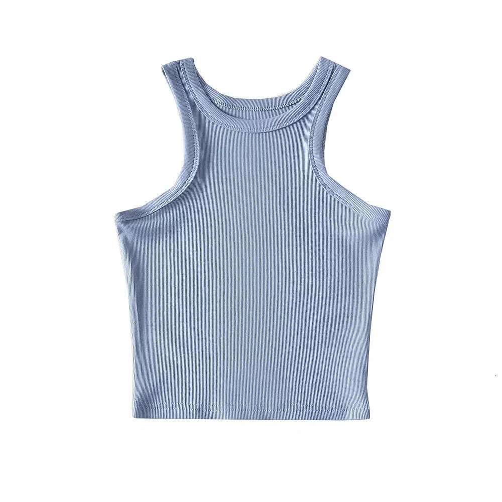 American INS summer spicy girl elastic slim fit round neck narrow shoulder vest women's short style tight solid color tank top 2024 new casual fa