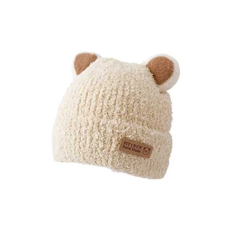Winter Korean chiffon baby plush hat suitable for boys and girls knitted warm earmuffs autumn and winter childrens wool hat W241213