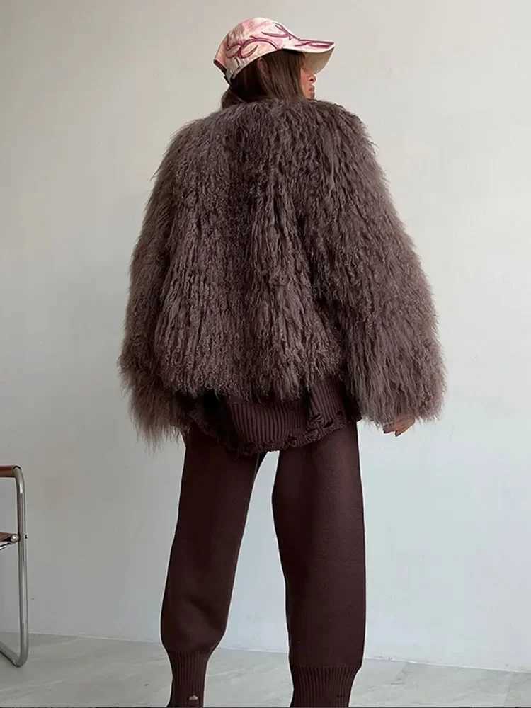 Womens fashionable warm round neck faux fur coat elegant long Slve thick plush jacket 2024 new winter womens high-purity jacket X241214