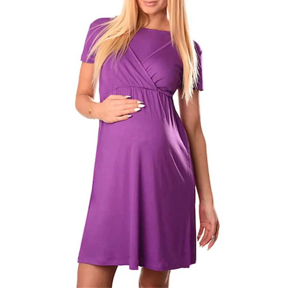 Womens Outfits Summer Leisure Fashion Solid Color Functional Mom Breastfeeding Short Sleeve Dress Clothes For Pregnant WomenXJ241213