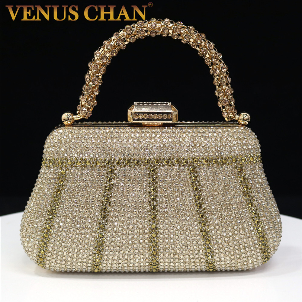 Popular In Nigeria Exquisite Evening Bags With Dia Design Fashion Handle Clutch Rhie Embellished Long Chain Bag