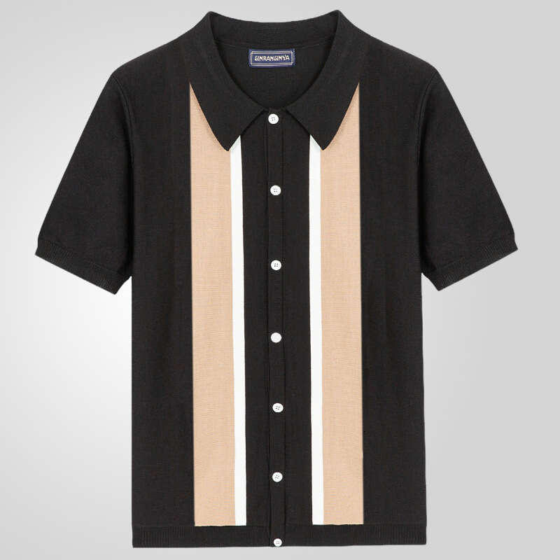 New Men's Collar Contrasting Color T-Shirt For European And American Foreign Trade, Single Breasted Cardigan, Knitted Short Sleeved Polo Shirt