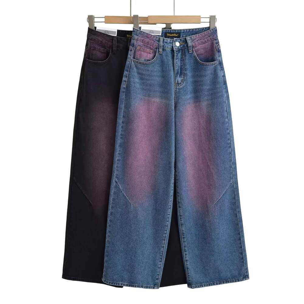autumn spicy girl retro high waisted vintage color loose wide jeans for women straight leg mopping denim pants 2024 new casual fashion trend clothing