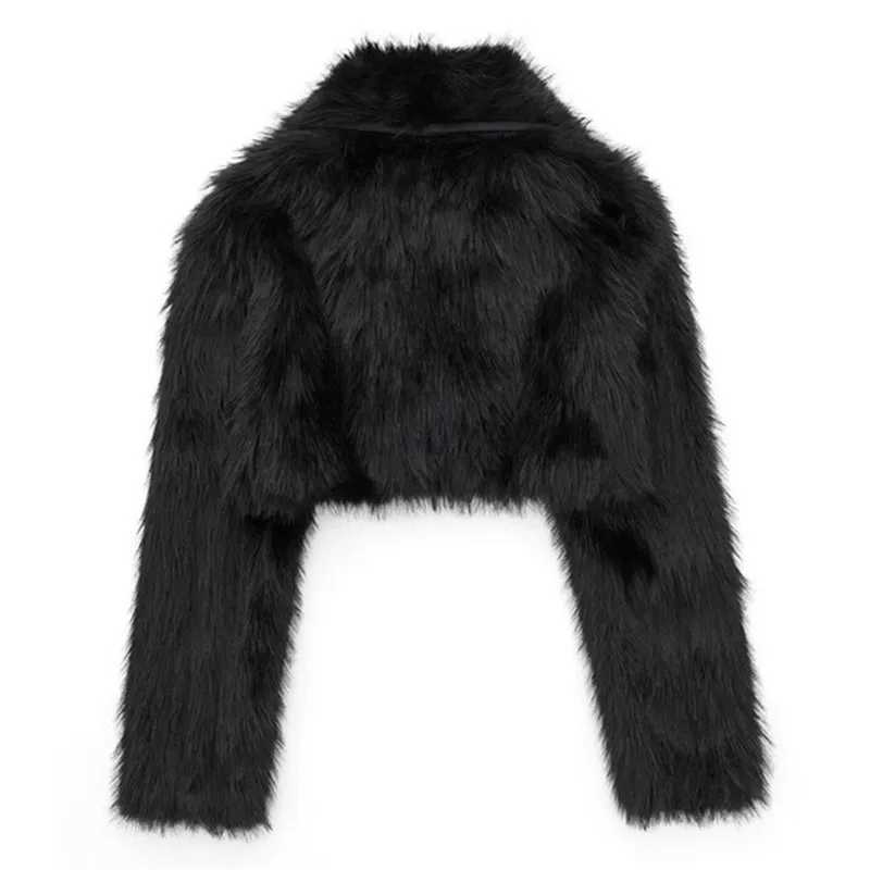 Womens faux fur leather jacket black long Sleve warm autumn and winter fur collar jacket 2024 new fashionable short jacket X241214