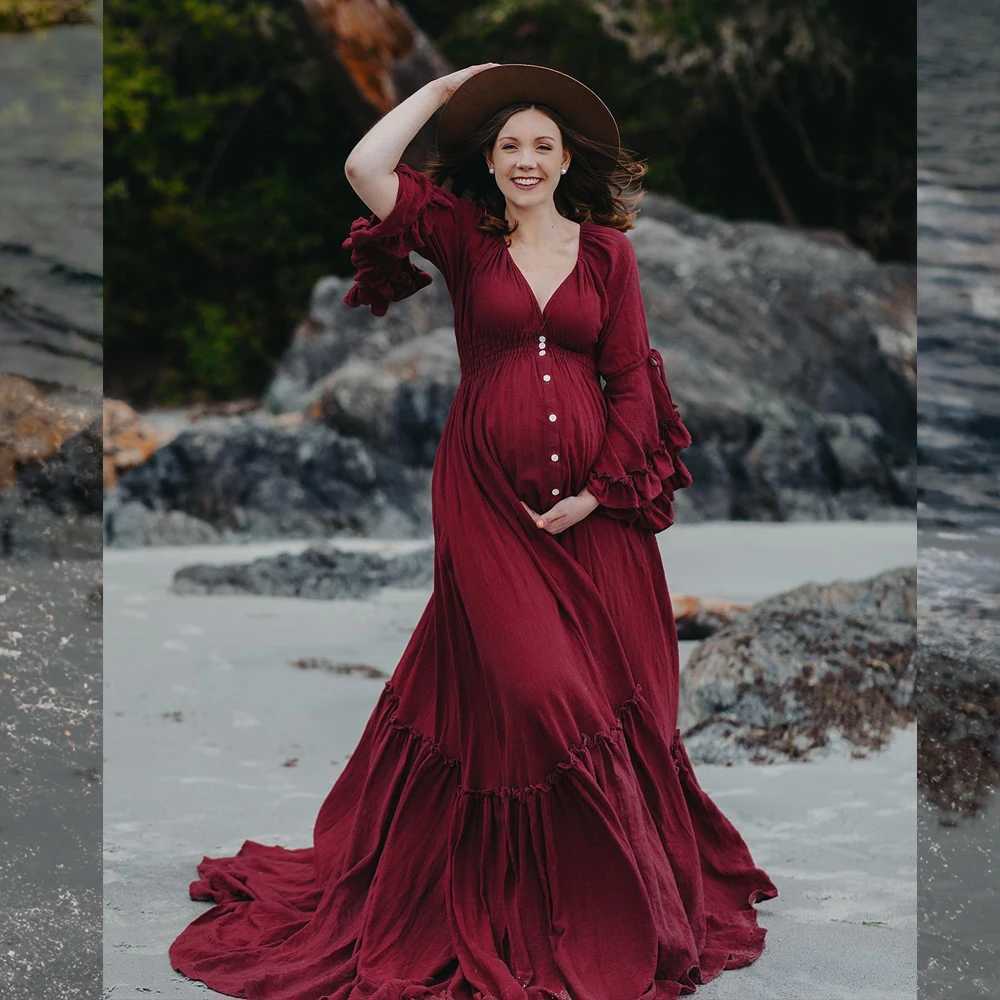 Linen Cotton Floor Mopping Dress Hem Flounce Edges Bohemian Dress Materni Photography Props Photoshoot clothingXJ241213