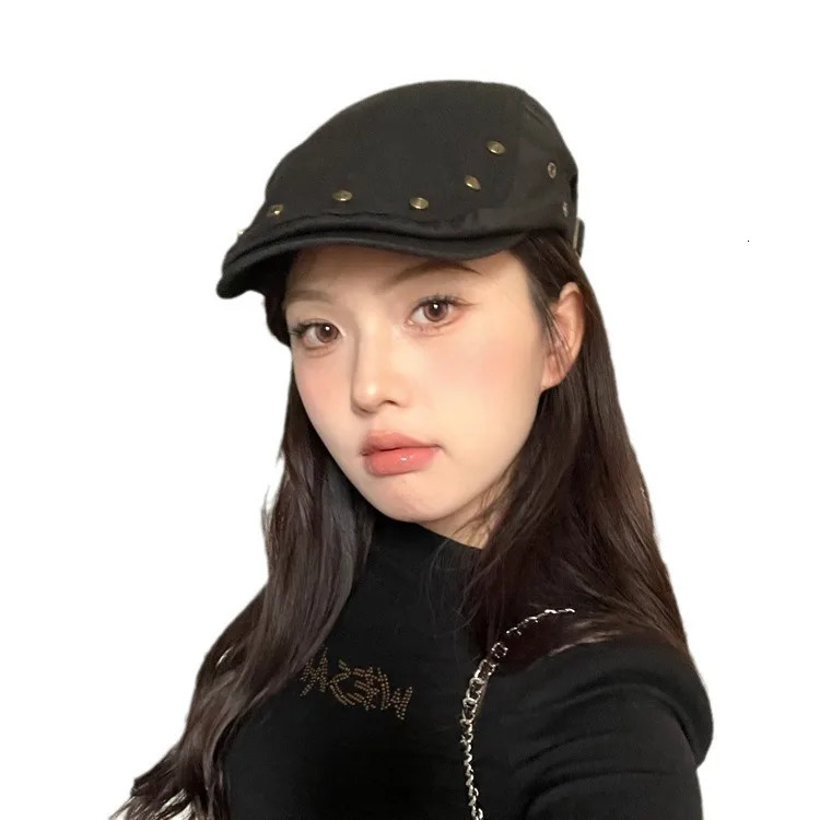 Rivet front hat childrens retro spice girl strap womens mens artist beret outdoor fashion M5 241210