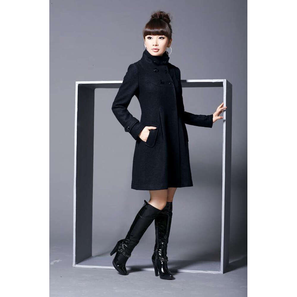 European And American Women's Medium Long Woolen Coat, Hooded Double Breasted Halloween Cloak, Windbreaker For Women