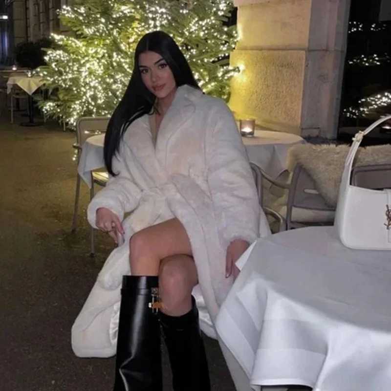 Luxury winter long coat womens oversized lapel artificial rabbit fur coat jacket womens plus size coat fur coat X241214