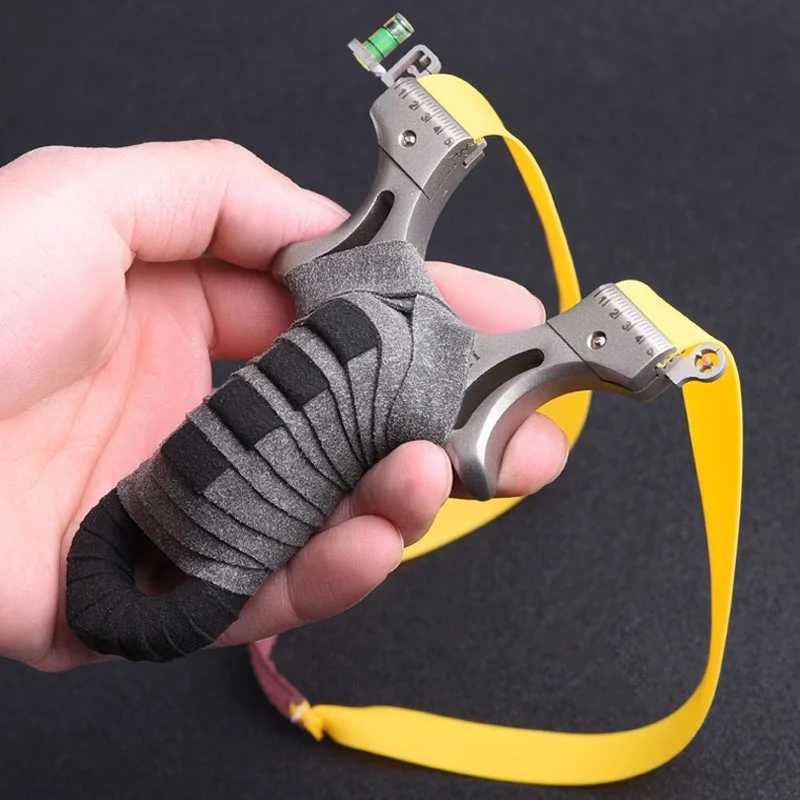 New Arrival Precision stainless steel hunter slingshot flat leather sling fast pressure shooting outdoor hunting slingshot horizontal aiming Z241214