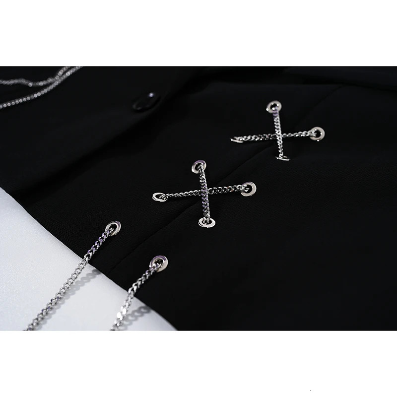 Women Punk Gothic Cropped Blazer with Metal Chain Harajuku n Streetwear Chic Patchwork Suit Office Lady Commute Short Coat 241209