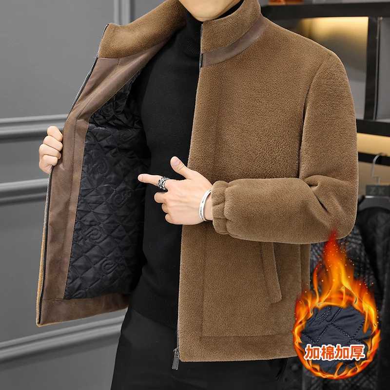 Winter mens faux fur leather jacket stand up collar zipper thick warm mink jacket fashionable casual business social jacket M-4XL W241213