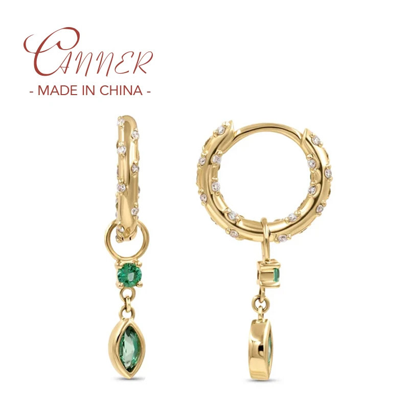 CANNER 925 Sterling Silver Hugging Hoop Earrings INS Creative Versatile Emerald Zircon Petals Pendant Earring Korean Jewerly 241214