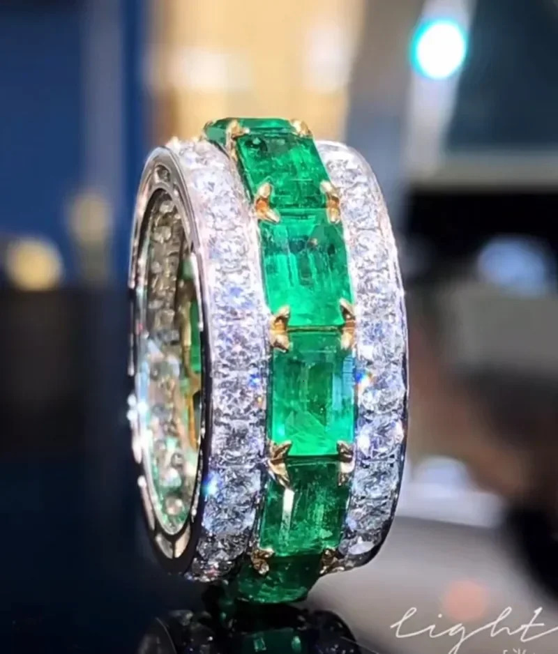 Lab Emerald Diamond Ring 925 Sterling Silver Engagement Wedding Band Rings for Women Bridal Promise Jewelry 241213