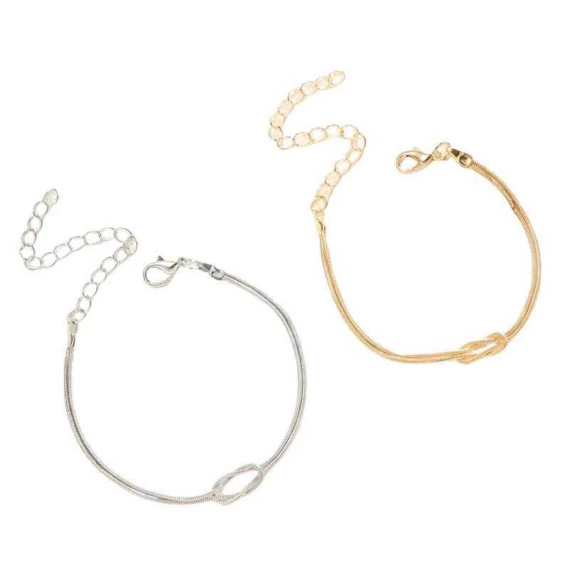 FTCY Simple Metal Knot Couple Bracelet Set for Women Men Snake Chain Handmade Knot Shed Bracelet Best Friend GiftXJ241214