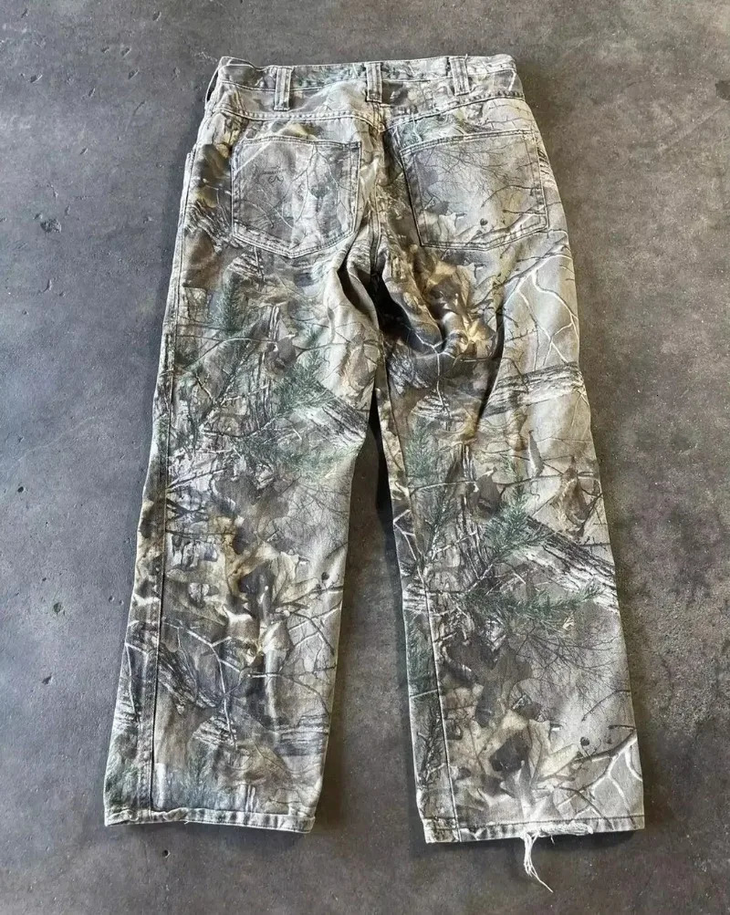 Y2K Gothic Fashion Rock Hip Hop Camouflage Baggy Jeans Men Harajuku Vintage Casual Joker High Waist Wide Leg Pants 241213