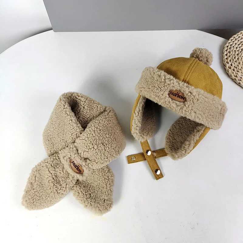 Baby Boy Plush Warm Scarf Hat Set Autumn Winter Plush Thick Girl Ear Protection Hat W241213
