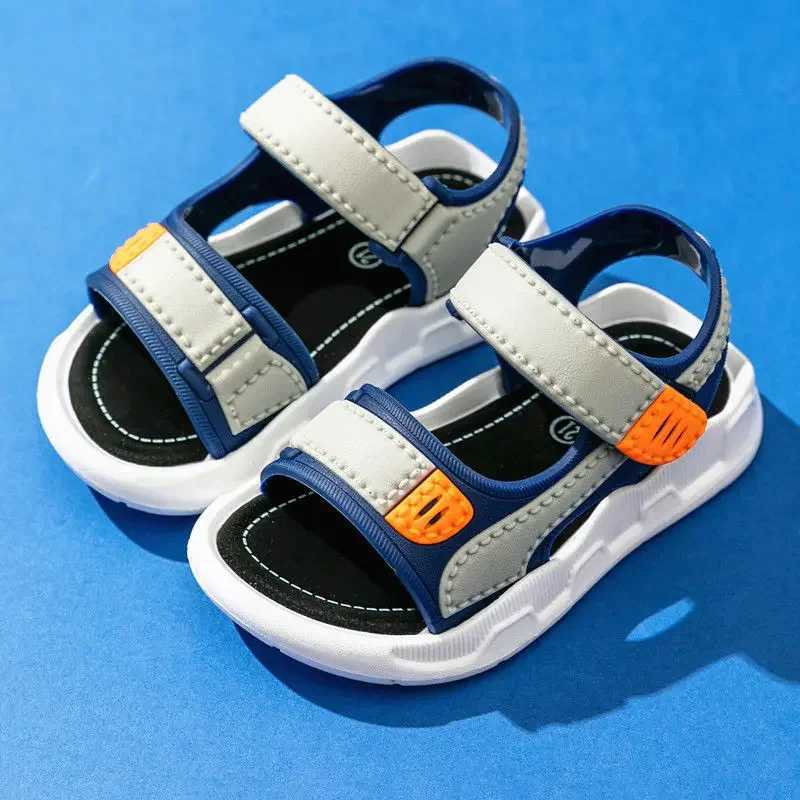 Sandals 2023 Childrens Summer Boys Leather Sandals Baby Shoes Kids Flat Child Beach Shoes Sports Soft Non-slip Casual Toddler Sandals H241213