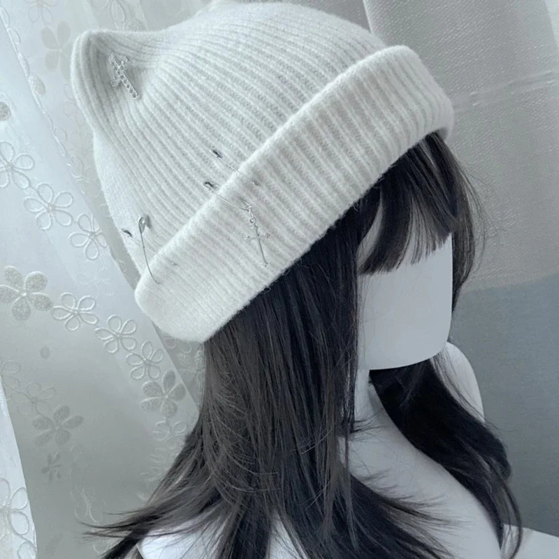 Womens Knitted Bean Hat Y2K Cat Ear Hat Womens Knitted Bean Hat Womens Knitted Bean Hat 241205