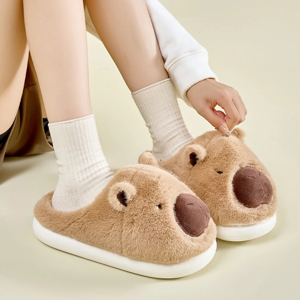 Plush Capybara Slippers Slipon House Shoes Comfortable Furry Animal NonSlip Fuzzy for Autumn Winter 241214