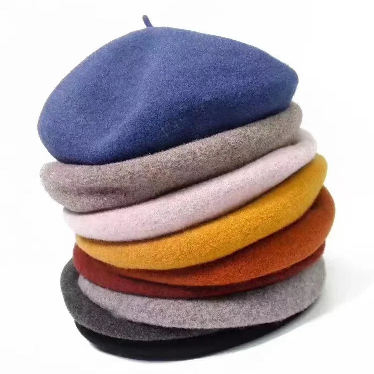 100 wool vintage beret autumn winter womens British Hepburn style artist painter hat thick warm pumpkin bean y241210