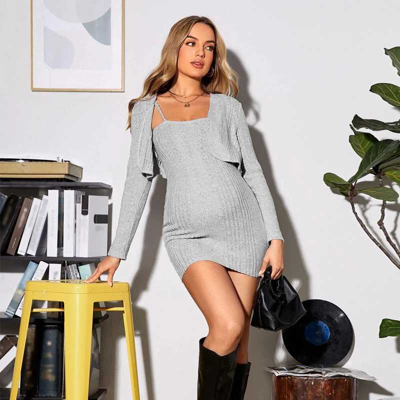 Pregnant Women Clothes Knitting Ribbed Cardigan Knee Length Pencil Skirt Suit Two Piece Materni Dress Set Women Sexy OutfitsXJ241213