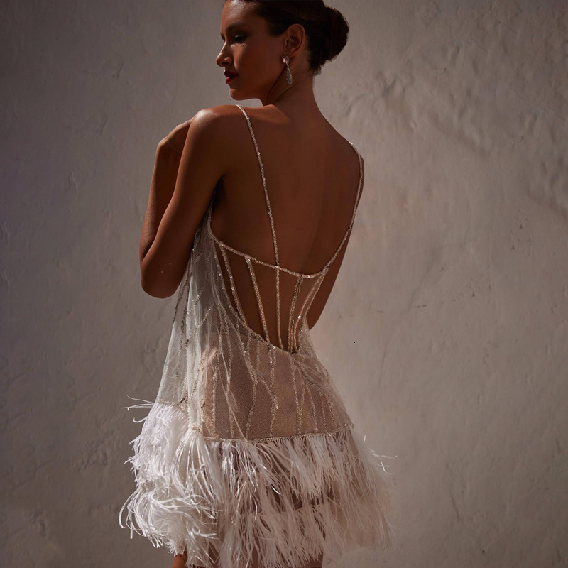 New Style Party Dress Open Back Short Skirt Layered Tassel Mesh Bead Sling Dress