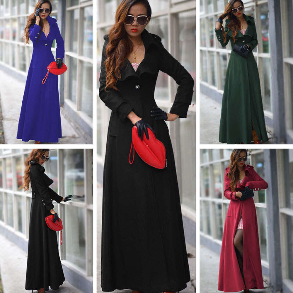 European American Autumn And Winter New One Button Women's Woolen Extended Coat, Slim Fit Windbreaker