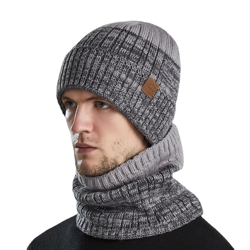Mens winter hat zipper hat scarf set plush velvet lining womens thick hat warm Beanie hat Balaclav knitted hat 241205