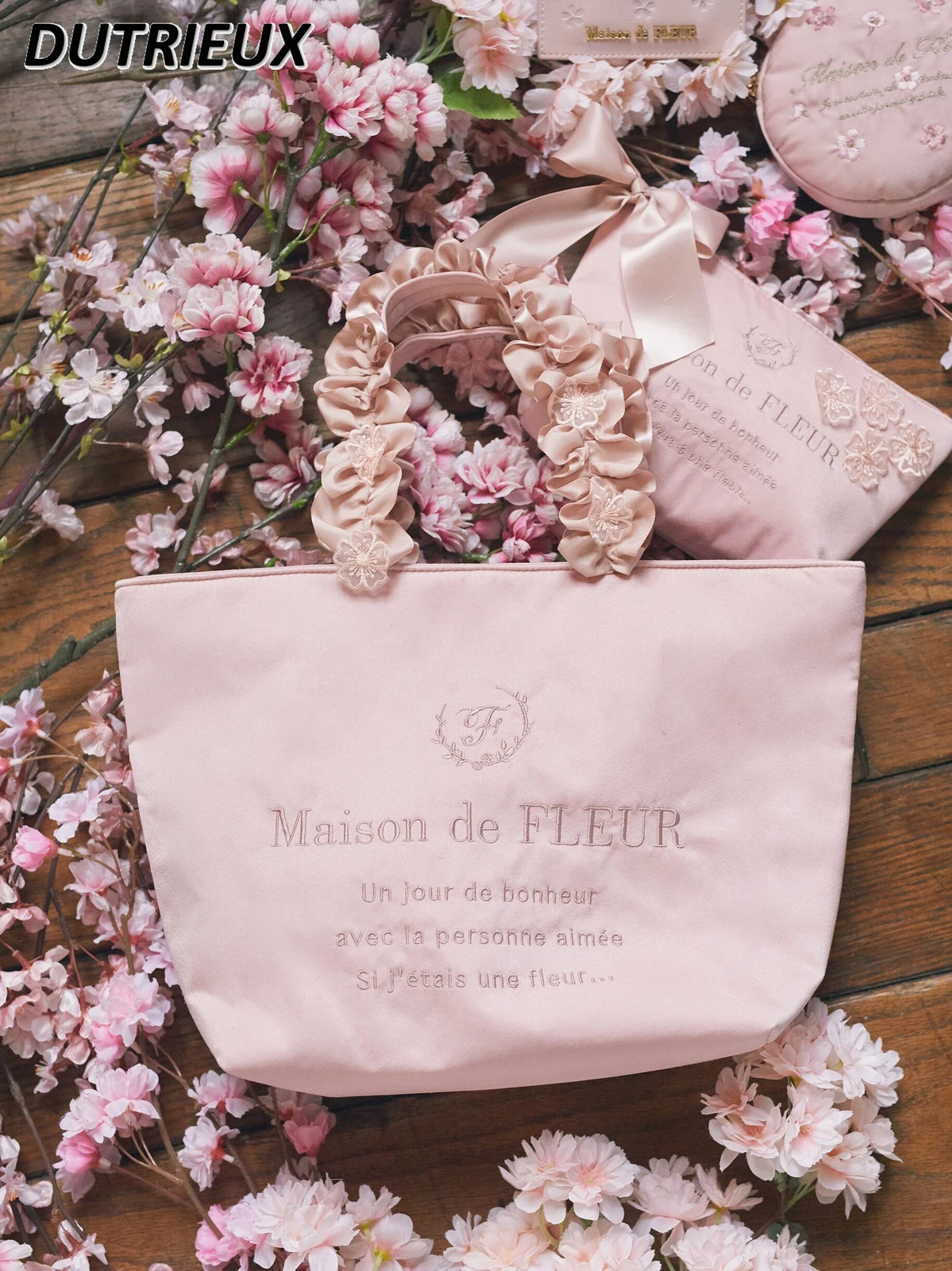 Womens handbag Japanese style spring and summer hand-held dumplings bow satin womens makeup bag cute makeup bag 241212