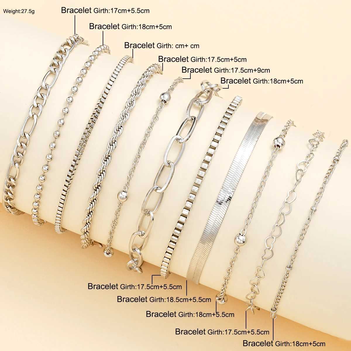 11Pcs/Set Boho Twisted Flat Snake Chain Anklet for Women Summer Beach Vintage Barefoot Ankle Bracelet On Leg Jewelry AccoriesXJ241214