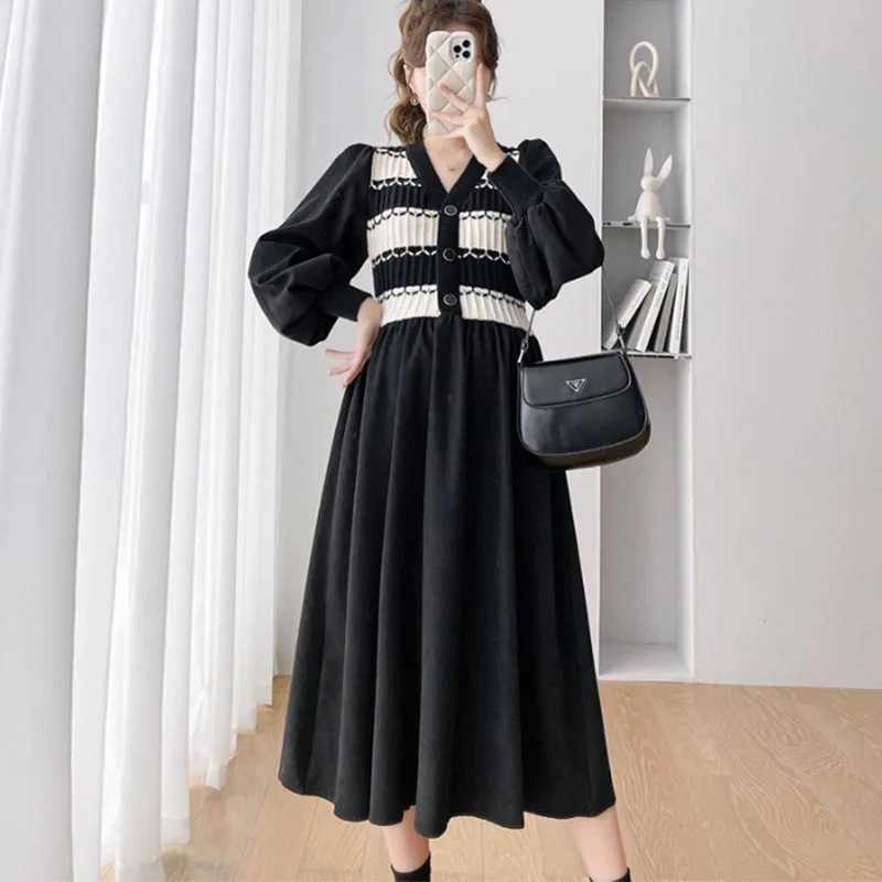 Materni Autumn Winter Thick Sweaters Patchwork Corduroy Materni Dress Fashion In A Line Clothes for Pregnant Women PregnancyXJ241213