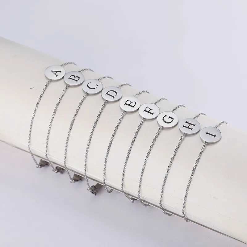 Hollow Alphabet A-Z Round Pendant Bracelets Stainl Steel Bracelets for Men Women Trend Jewelry for Party Gift (17+5CM)XJ241214