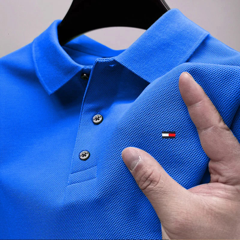 Mens monochrome shirt short sleeved embroidered POLO flip down street top mens summer style 241213