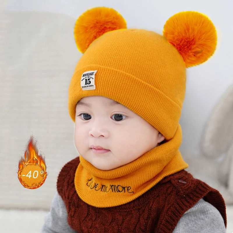 Solid Color Wool Knitted Bonnet Baby Newborn Baby Hat Pompom Cute Winter Hat For Kids Boys Girls Children Warm Beanie Cap 0-3Y W241213