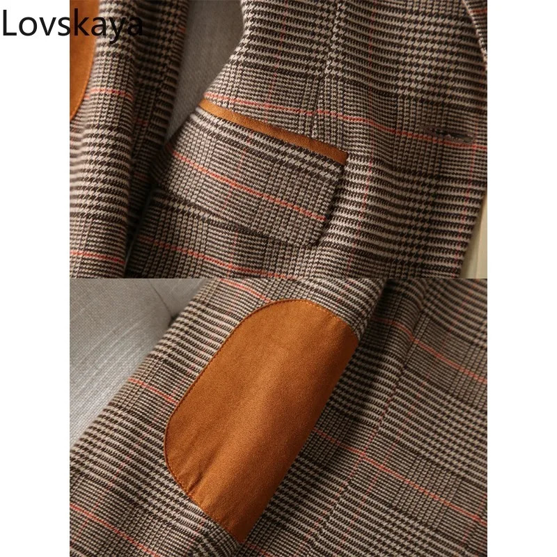 Long Sleeve Single Button Slim Jacket Coat For Autumn Winter Ladies Casual Coffee Plaid Blazer Women 241209