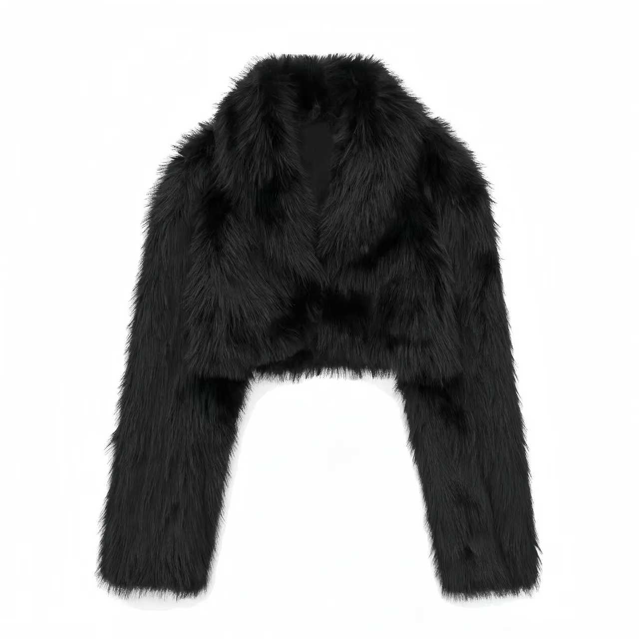 Womens faux fur leather jacket black long Sleve warm autumn and winter fur collar jacket 2024 new fashionable short jacket X241214